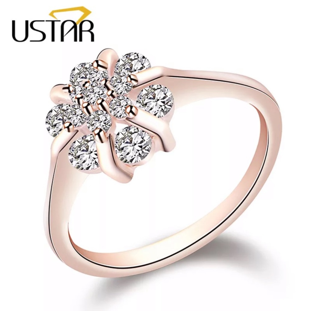 Flower Zircon wedding Rings Crystals Rose Gold - Picture 4 of 8